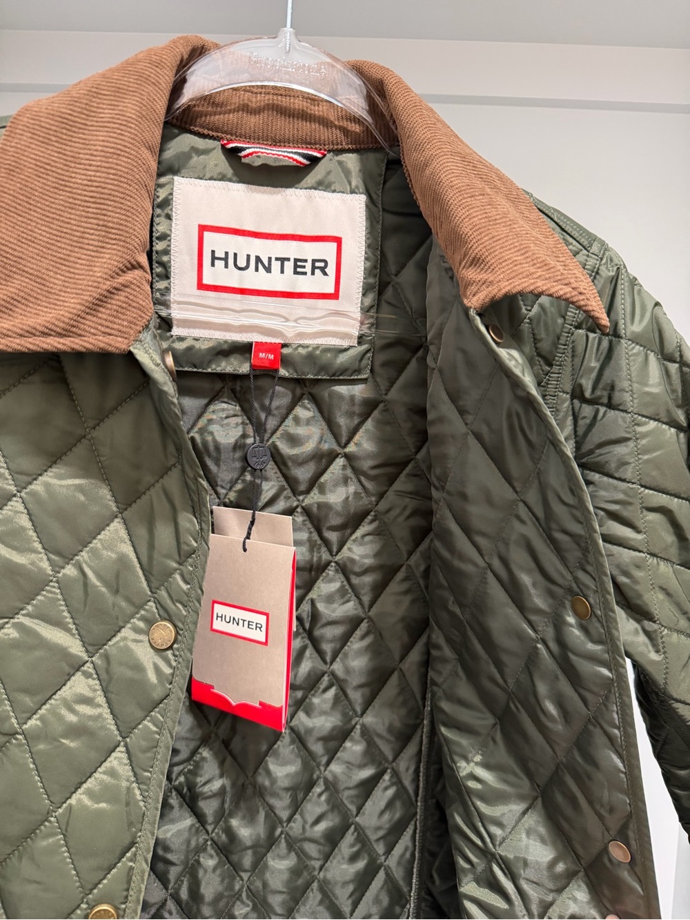 NEW Hunter Rachel Quilted Hunter Green Jacket Brown corduroy Collar chore coat M - Picture 10 of 12